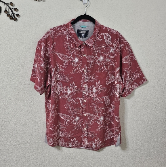 Seapointe Shirt Mens XL Hawaiian Button Up Short Sleeve w Pocket Floral - Picture 9 of 9